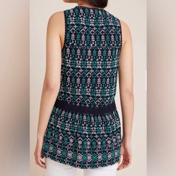 Maeve by Anthropologie sleeveless navy and green eyelet lace blouse - Picture 3 of 8